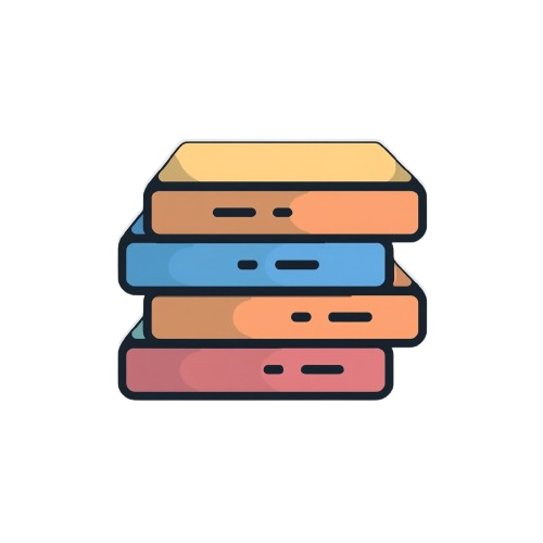 A flat vector illustration of a stack of four rectangular boxes or trays in different colors: yellow, orange, blue, and pink, outlined in black on a white background.